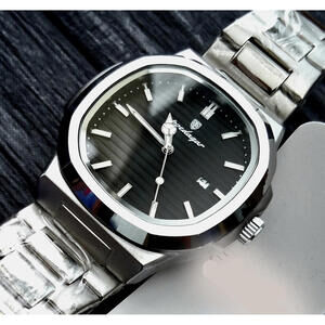 Vintage Poedagar Nautilis Black Guilloché Dial Mens Watch